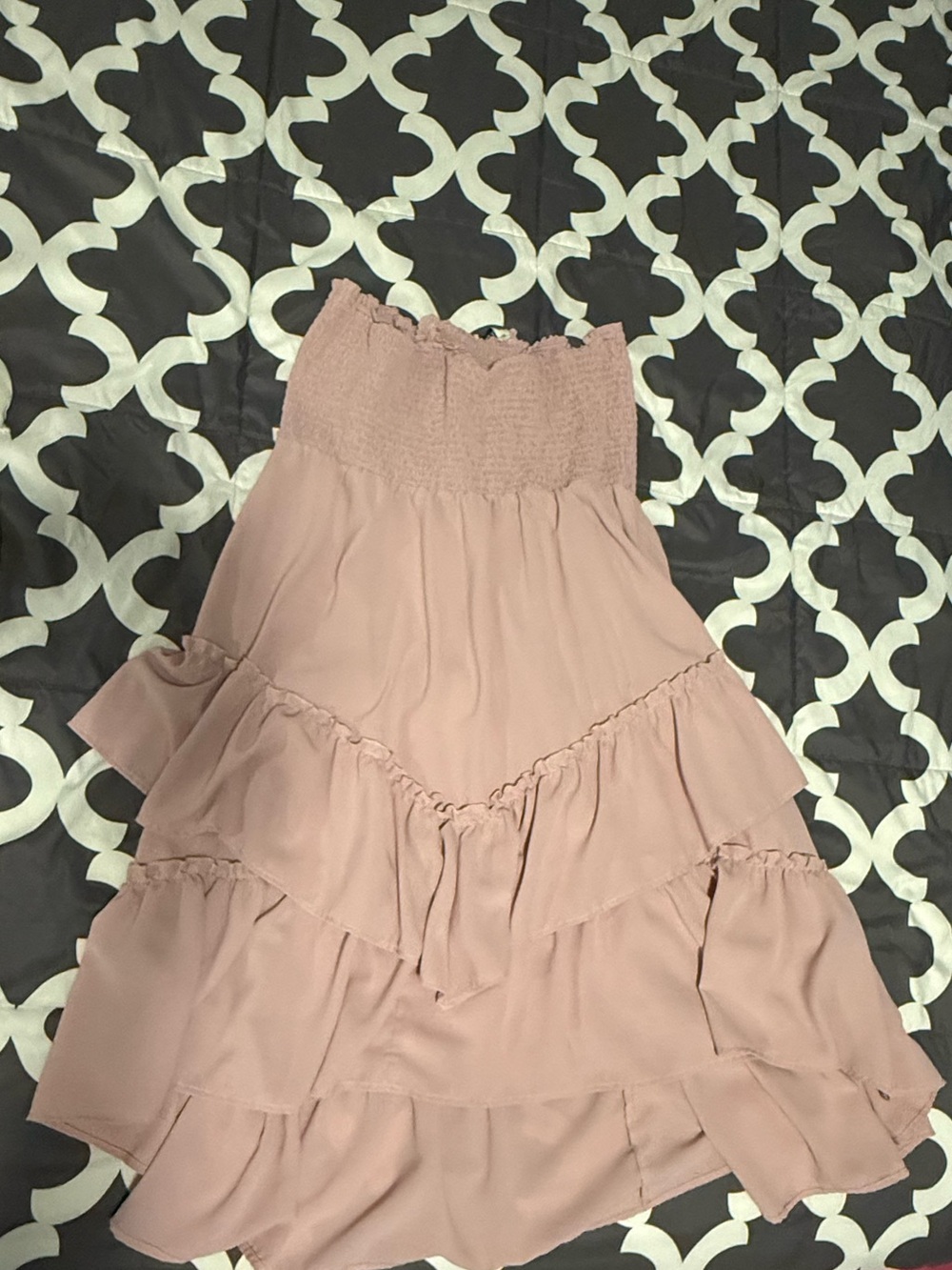 Grace Karin Strapless Layered Ruffle Dress Blush Pink